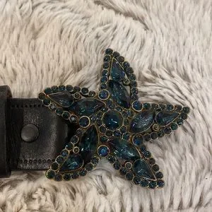 B-Low the Belt.  Genuine Leather.  Starfish Beaded Buckle Docker Beach Belt S White Genuine Leather Gold Fish Starfish  main image 3